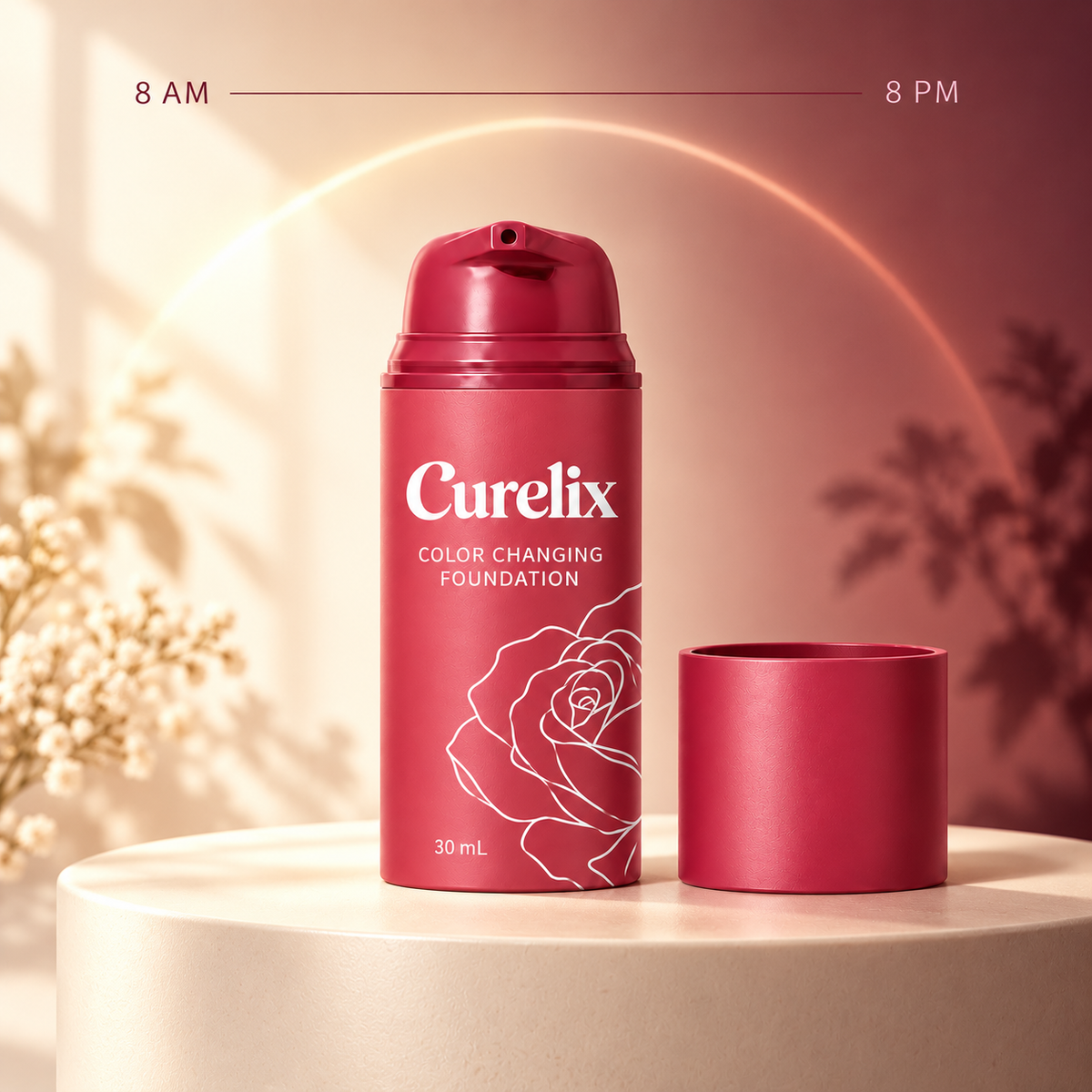 Curelix Color Changing Foundation presented from 8 AM to 8 PM